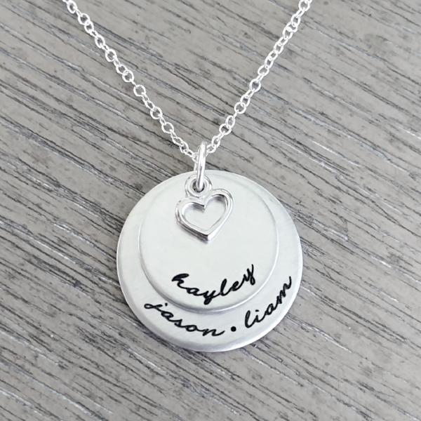 Personalized Necklace With Two Disc & Heart Charm