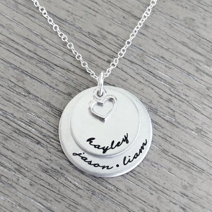 Personalized Necklace With Two Disc & Heart Charm