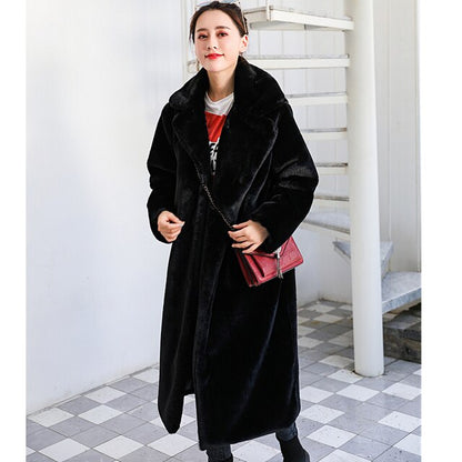 Winter Plush Thick Warm Loose Women Faux Rabbit Fur Coat Loose Lapel Fur Coat