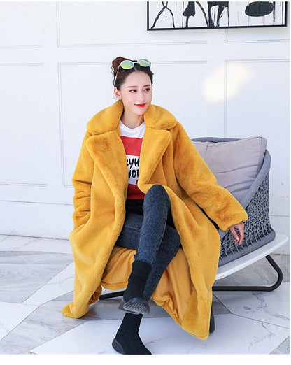 Winter Plush Thick Warm Loose Women Faux Rabbit Fur Coat Loose Lapel Fur Coat