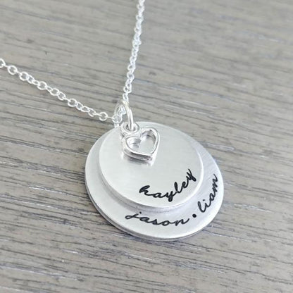 Personalized Necklace With Two Disc & Heart Charm