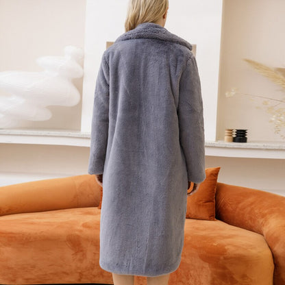 Winter Plush Thick Warm Loose Women Faux Rabbit Fur Coat Loose Lapel Fur Coat