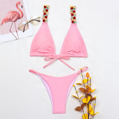 Swimsuit Pink Bikini With Diamond