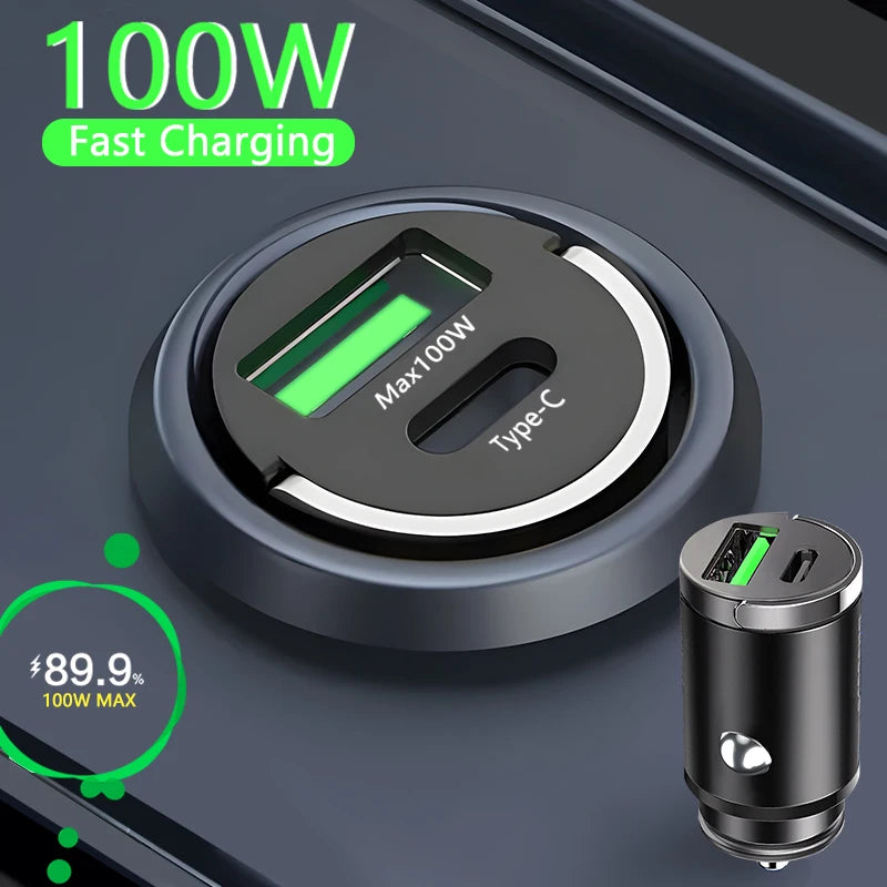 100W Mini Car Charger Lighter Fast Charging Phone