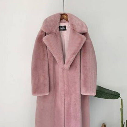 Winter Plush Thick Warm Loose Women Faux Rabbit Fur Coat Loose Lapel Fur Coat