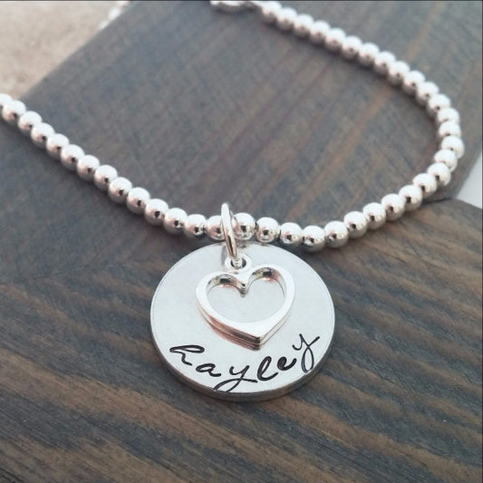 Personalized Bracelet With Hand Stamped Name and Charm