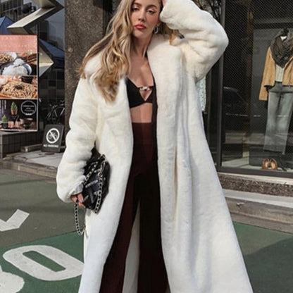 Winter Plush Thick Warm Loose Women Faux Rabbit Fur Coat Loose Lapel Fur Coat