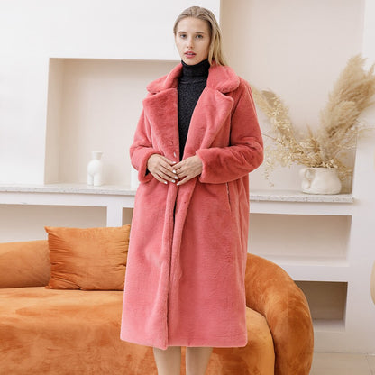 Winter Plush Thick Warm Loose Women Faux Rabbit Fur Coat Loose Lapel Fur Coat