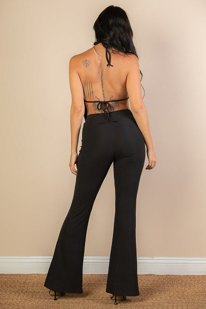 Split Front Backless Halter Top & Flare Pants Set (CAPELLA)