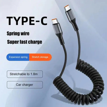 100W Cable 6A Fast Charging Spring Cord Phone