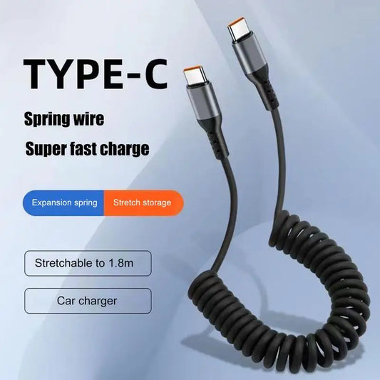 100W Cable 6A Fast Charging Spring Cord Phone