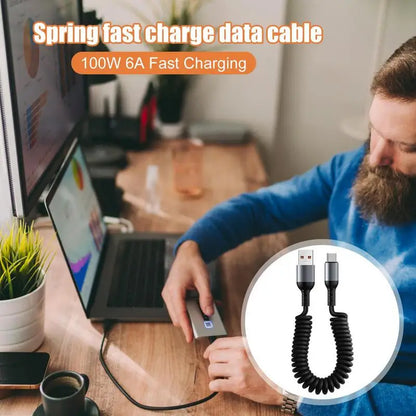 100W Cable 6A Fast Charging Spring Cord Phone